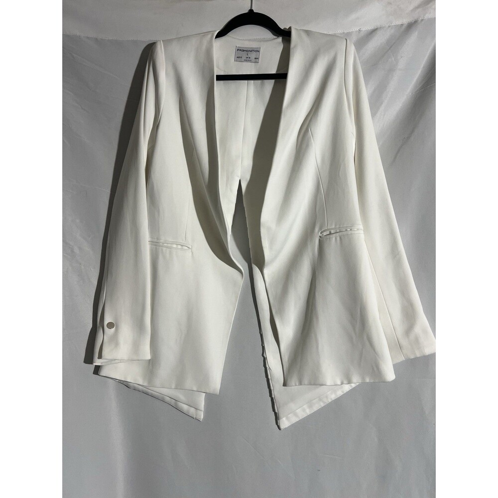 Premonition Blazer Woman's 8 White Open Front Pleated Open Back Jacket